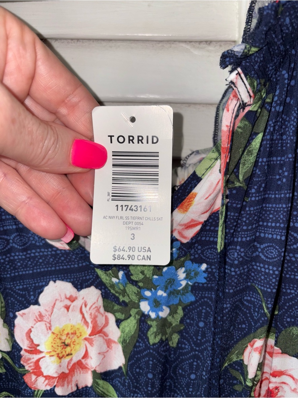 NWT Torrid Floral Challis Dress Size 3X Navy Pink Rose Print Smocked Waist Midi - Picture 4 of 6
